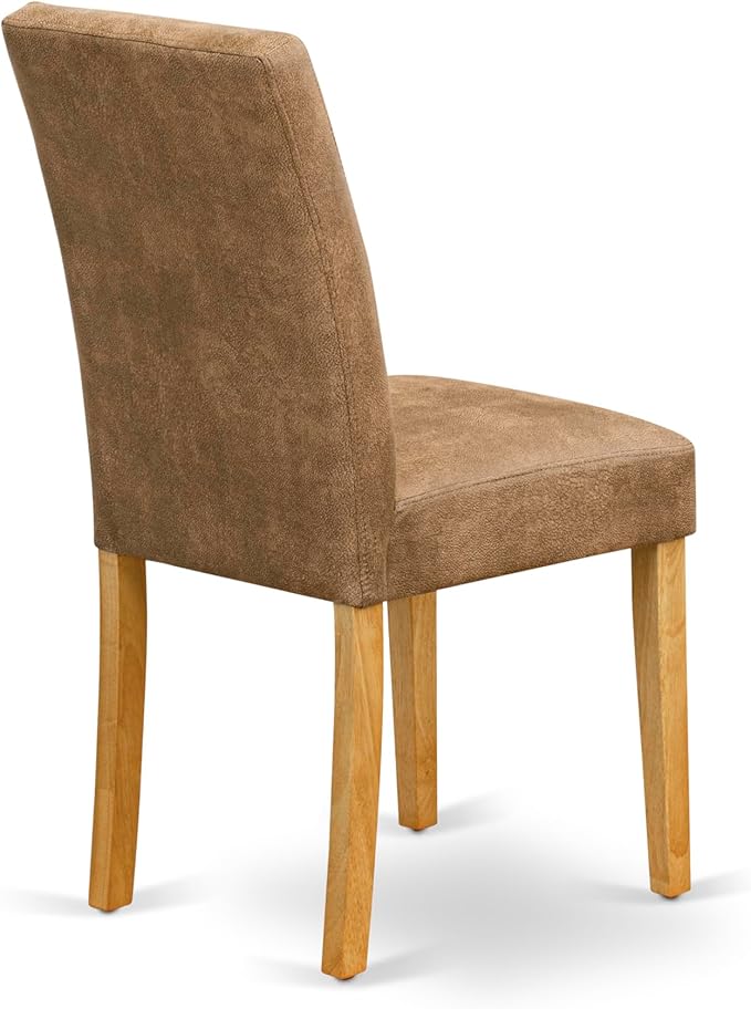 East West Furniture DLAS3-OAK-28 3 Piece Dining Table Set Includes A Wooden Table and 2 Brown Textured Polyester Fabric Mid Century Modern Chairs, Oak