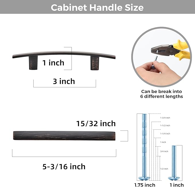 10 Pack Cabinet Handles 3" Hole Center - Curved Cabinet Pulls Oil Rubbed Bronze Drawer Pulls for Kitchen Cupboard Solid Hardware for Dresser Drawer Arch Hardware
