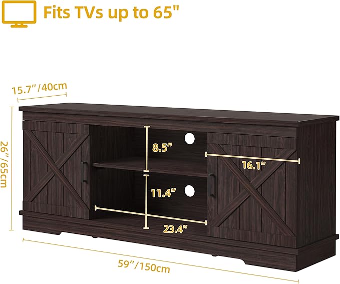 DWVO Farmhouse TV Stands for Living Room, Entertainment Center with Storage, TV Stand for 65 Inch TV with Double Barn Doors & Storage Cabinets, Rustic TV Cabinet Media Console, Espresso