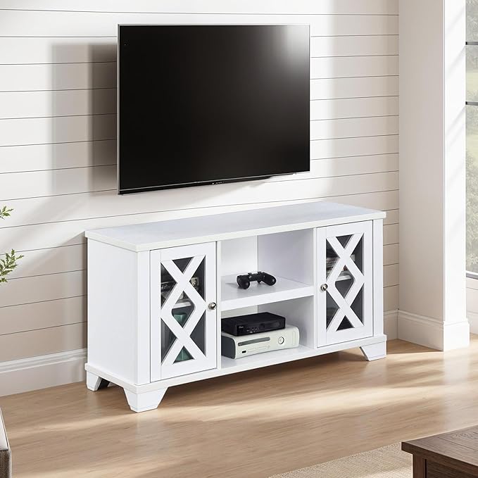 Convenience Concepts Gateway TV Stand 47.25" - Family Room Entertainment Center with Storage Cabinets and Shelves, Traditional TV Console for Living Room, Office, White