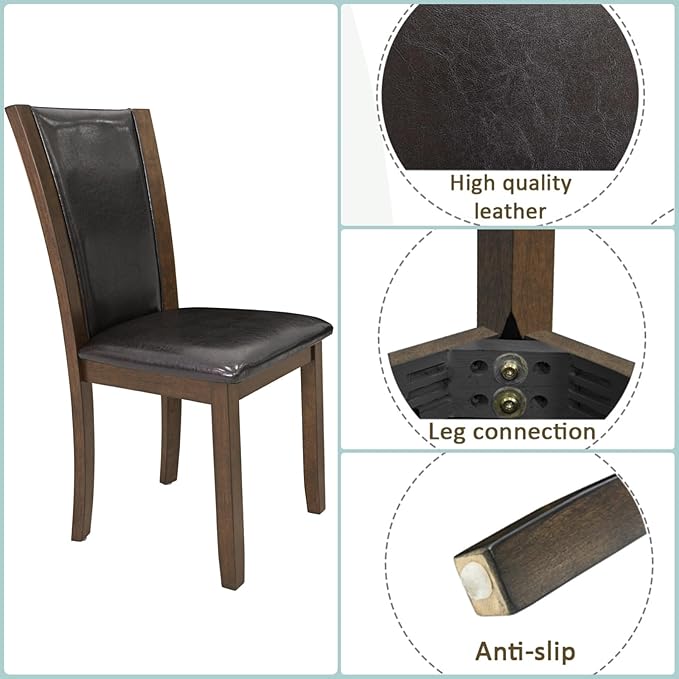 Dining Table Set for 5, 6-Piece Kitchen Table & Chairs Set with Rectangular Table, Bench & 4 Upholstered Chairs, 58'' Dinner Set with Rubber Wood Legs & Curved Backrest for Kitchen, Walnut