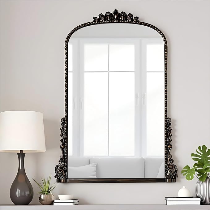 SHYFOY Antique Wall Mirror, Vintage Mirrors for Wall Decor, Baroque Decorative Mirror for Living Room Entryway Powder Room, Traditional Elegant Ornate Mirror, 31.5'" X 23.6'' Black-Gold