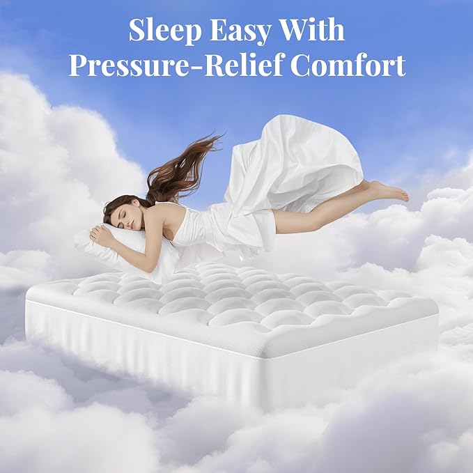 OhGeni Cooling 4 inch Dual Layer Full Mattress Topper, 2 inch Cooling Gel Memory Foam, 2 inch Down Alternative Pillow Top Pad, Mattresses Cover for Bed, Medium Support, Fits 6”-19” Deep Pocket