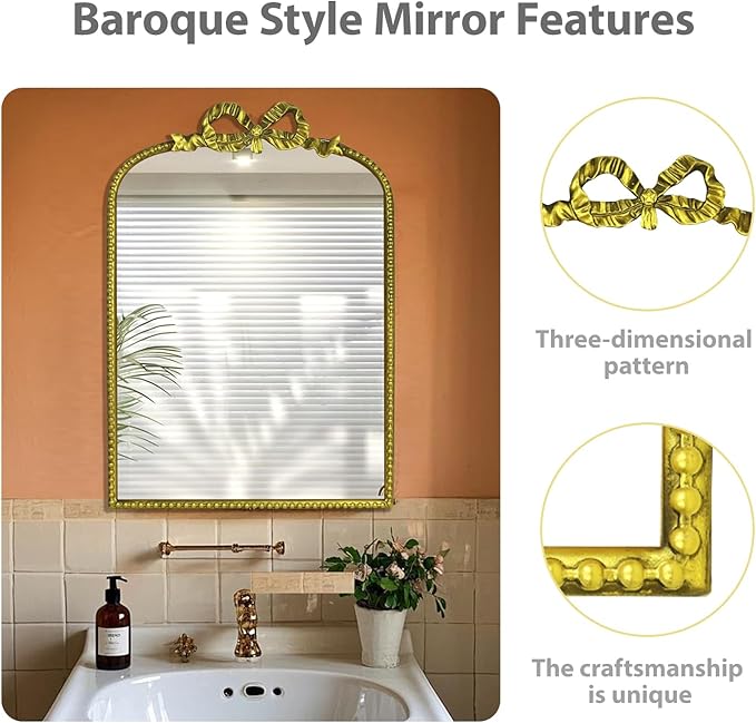 Baroque Decorative Mirror, European-Style Retro Gold Style Baroque Wall Hanging European-Style Makeup Mirror, Bathroom Mirror, Palace,Can be Used for Decoration