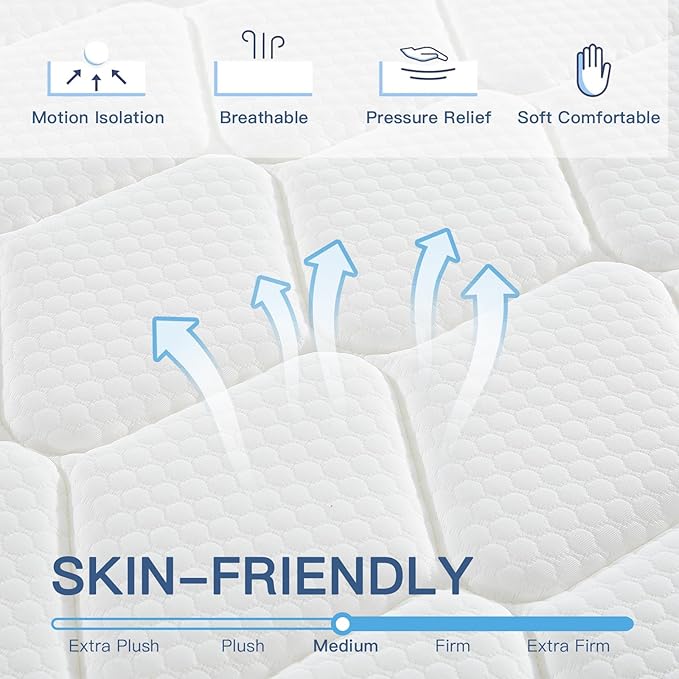 Queen Mattress, 12 Inch Queen Size Mattress in a Box, Medium Firm, Memory Foam with Individual Pocket Spring for Pressure Relief & Motion Isolation, Strong Edge Support