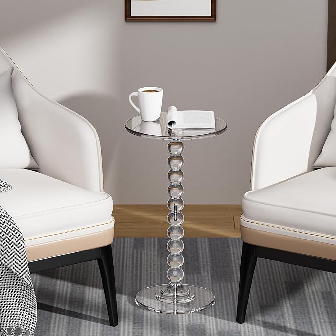 Acrylic Side Table, End Table Round Top with Solid Post for Living Room, Bedroom, Balcony, Easy Assembly (Clear) (Pedestal, Clear)