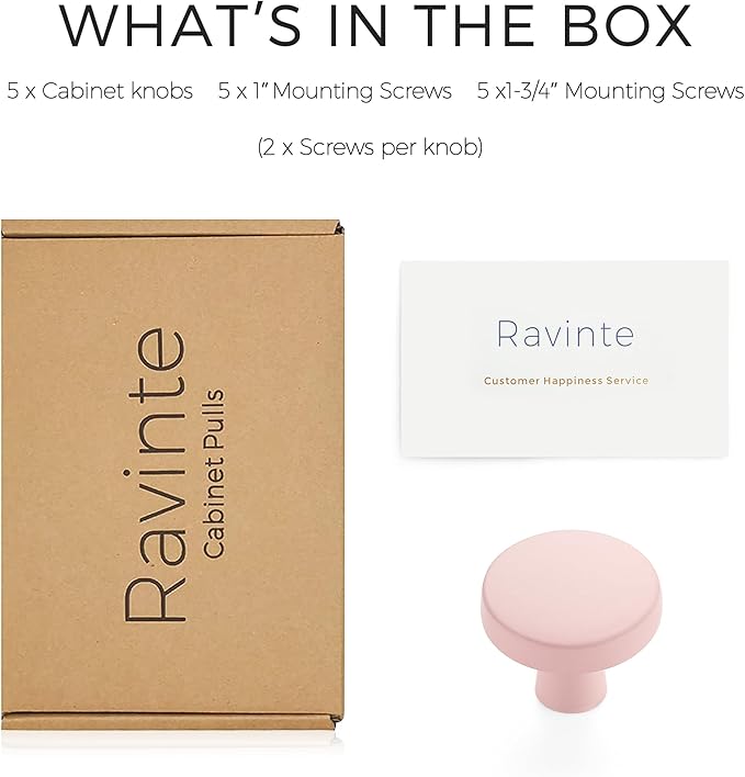 Ravinte 5 Pack Drawer Pulls 1-1/4 Inch Kitchen Cabinet Knobs Solid Round Dresser Drawer Knobs Pink Dresser Knobs Drawer Knobs Simple Cabinet Hardware for Cupboard Drawer Pulls