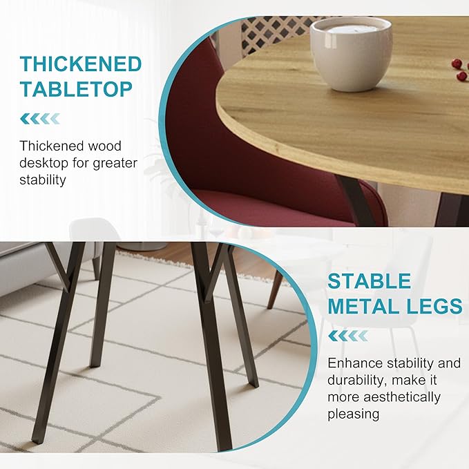 35" Round Dining Table for 4, Modern Small Circle Dinner Table Farmhouse Round Kitchen Tables with Metal Legs for Dining Room, Kitchen, Living Room, Light Brown & Black