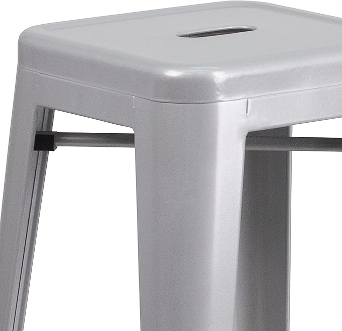 Flash Furniture Commercial Grade 30" High Backless Silver Metal Indoor-Outdoor BarStool with Square Seat
