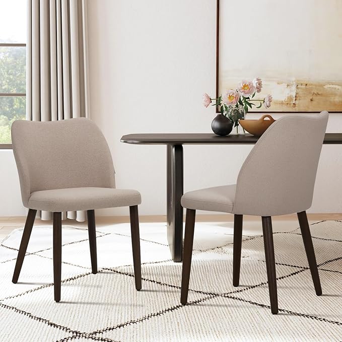 COLAMY Upholstered Dining Chairs Set of 4, Fabric Dining Room Kitchen Chairs with Padded Seat and Wood Legs for Restaurant/Cafe, Camel