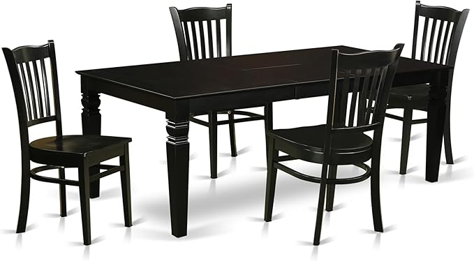 East West Furniture LGGR5-BLK-W 5 Piece Dining Room Furniture Set Includes a Rectangle Kitchen Table with Butterfly Leaf and 4 Dining Chairs, 42x84 Inch, Black
