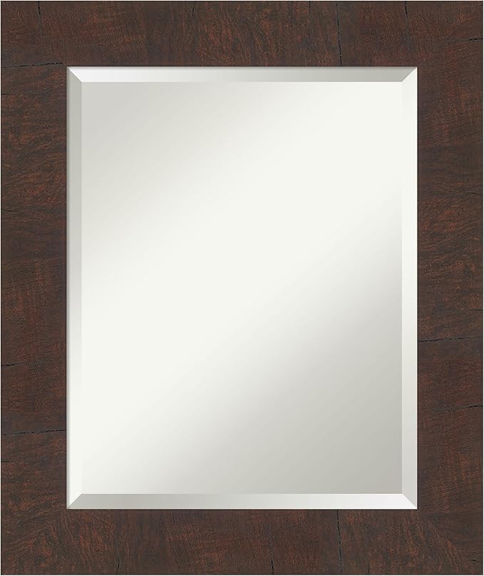 Amanti Art Brown Wall Mirror 25x21 Wildwood Brown Rectangle Bathroom Mirror for Wall Decor Living Room, Small Rustic Farmhouse Frame, Hangs Horizonally and Vertically, Bathroom Decor, Beveled Edge
