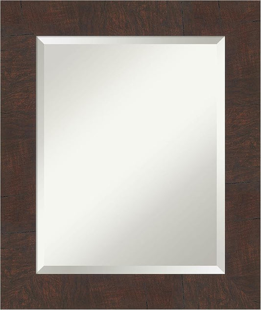 Amanti Art Brown Wall Mirror 25x21 Wildwood Brown Rectangle Bathroom Mirror for Wall Decor Living Room, Small Rustic Farmhouse Frame, Hangs Horizonally and Vertically, Bathroom Decor, Beveled Edge