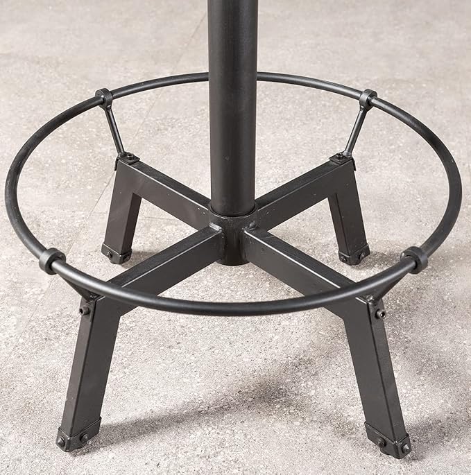 LOKKHAN 33.5-39.4 Inch Tall Industrial Bar Table-Adjustable Bar Height Bistro Whiskey Pub Table-23.7" Dia Swivel Round Wood Top Metal Base-Easily Adjusts by Crank Handle
