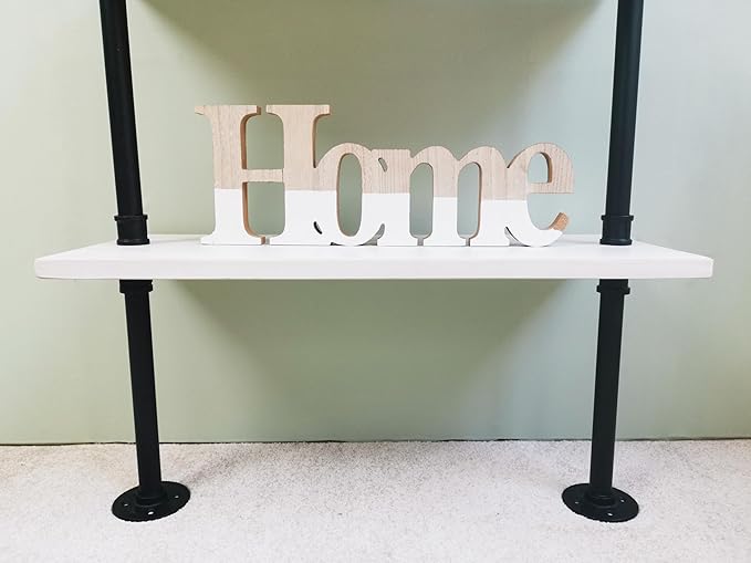 Industrial Ladder Pipe Shelves, Wall Mounted Wood Metal Rustic Bookshelf for Living Room (White, 6 Tier - 10" D x 24" W x 82.5" H)