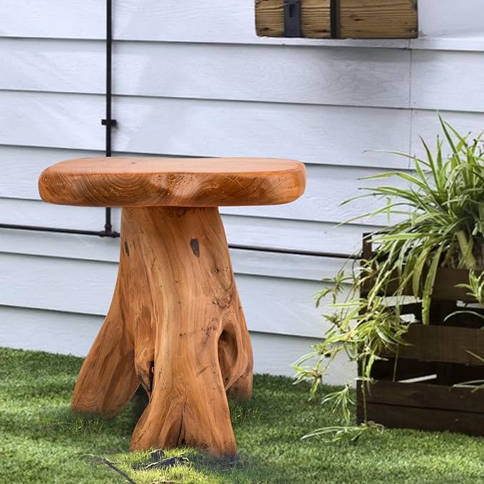 Small Side Table, Unique Design Live Edge Wood Stool, Freeform Natural Plant Stand for Garden, Yard, Living Room, Bedroom