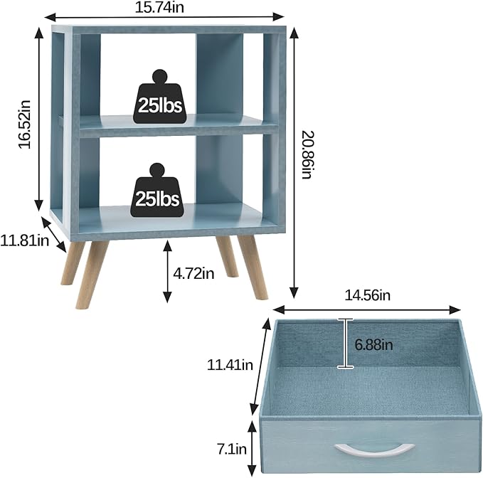 Night Stand, Blue Kids Nightstand with Drawer, Nursery Side Table with Open Storage, 2-Tier Modern End Table, Bedside Table for Small Space, Living Room, Bedroom