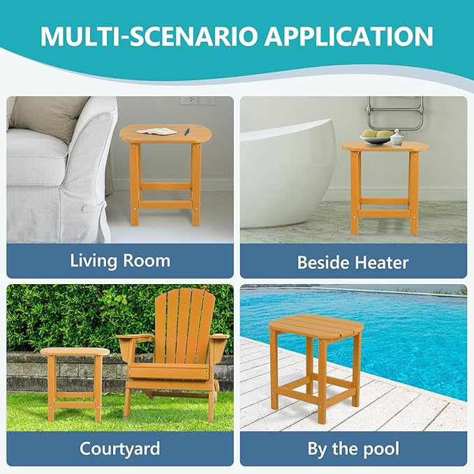 Hdpe Outdoor Adirondack Side Table, Wooden Textured, Set for Patio, Garden, Porch, Pool Composite Patio, Backyard, Bathroom and Indoor, Maintenance & Weather Resistant(Teak)