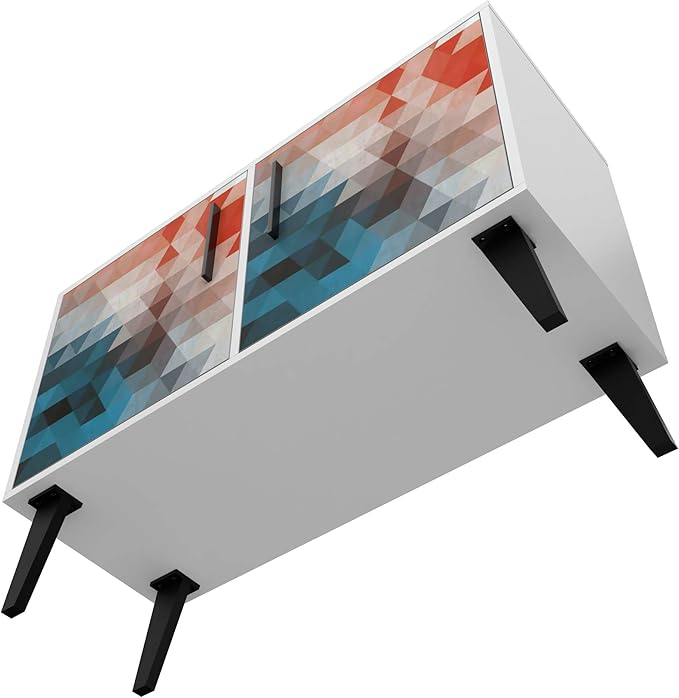 Manhattan Comfort Amsterdam Double Door Side Table with 3 Shelves, 35.43" Wide Storage Cabinet or TV Stand, Mid Century Modern Accent Furniture, Red/Blue