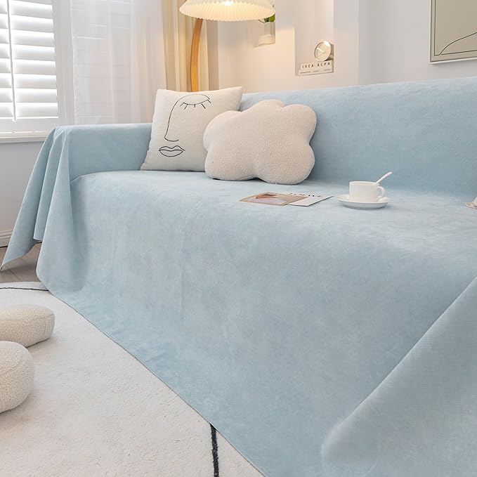 STACYPIK Waterproof Sky Blue Loveseat Couch Cover for Sectional, Couch Cover for Dogs, Anti-Slip Anti-Cat Scratch Furniture Protector for 2 Cushion Couch, Modern Couch Cushion Covers for Pets-71X90IN