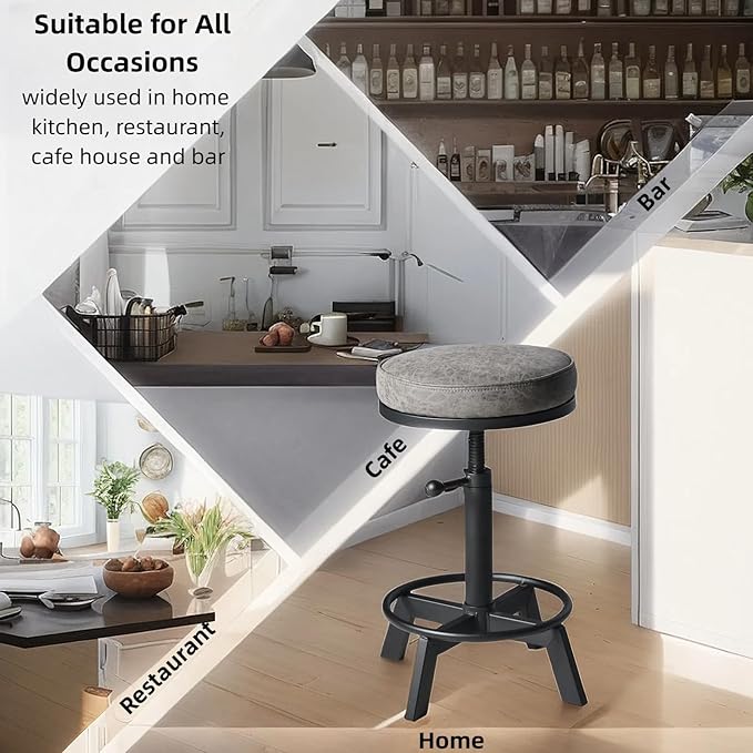 Vintage Bar Stools | Kitchen Island Counter Stool | Swivel Pu Seat | Extra Sitting | Standard Counter Height Adjustable 17-24inch (Set of 2)