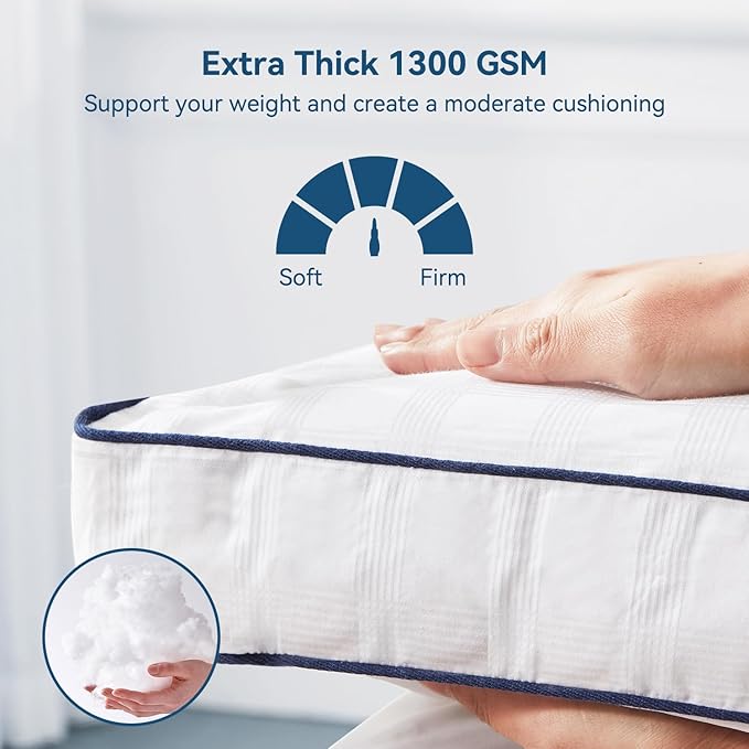 ELEMUSE Full Cooling Mattress Topper, Extra Thick 1300gsm Mattress Pad for Back Pain Relief, Plush 500TC Cotton Pillow Top with Deep Pocket, Overfilled with Mixed Advansa Down Alternative Filling