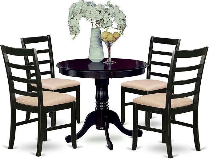 East West Furniture ANPF5-CAP-C 5 Piece Dining Set Includes a Round Kitchen Table with Pedestal and 4 Linen Fabric Upholstered Dining Chairs, 36x36 Inch, Cappuccino