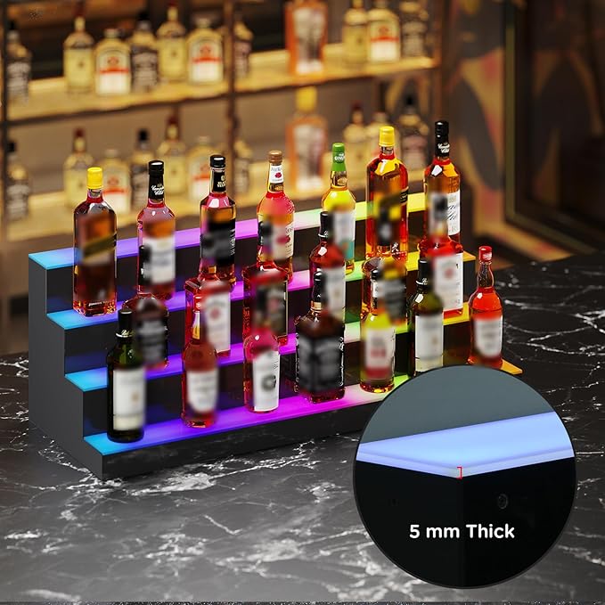 Dethan 4 Tier 40 Inch Liquor Bottle Display Shelf - Wine Racks with Multi-Color App & Remote Control, Adjustable Brightness & Sound Modes, Acrylic Bar Shelves for Commercial Clubs