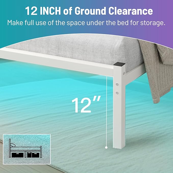 Queen Bed Frame with Headboard,Heavy Duty Steel Slats Support-LED Bed Frame with USB Charging Station,Mattress Foundation-Under Bed Storage,No Box Spring Needed,Noise Free,White