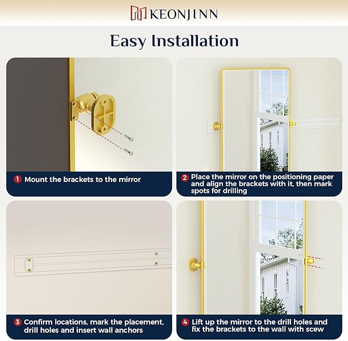 Keonjinn Brushed Gold Pivot Mirror Bathroom, 20x30 in Tilt Mirror Bathroom for Over Sink, Rounded Corner Modern Pivot Rectangle Mirrors, Metal Framed Beveled Bathrooms Mirror (Horizontal/Vertical)