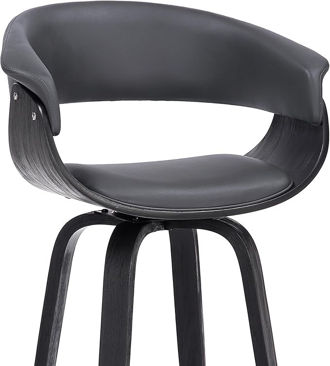 Armen Living Julyssa Mid Century Modern Swivel Bar Stool for Kitchen Island Counter in Gray Faux Leather and Black Wood, 26" Seat Height