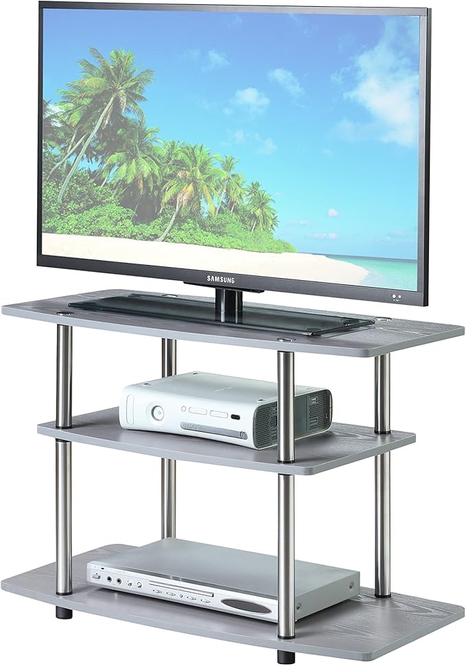 Convenience Concepts Designs2Go No Tools 3-Tier Stand Entertainment Center 37 Inches, Modern TV Console with Shelves for Living Room, 31.5", Gray