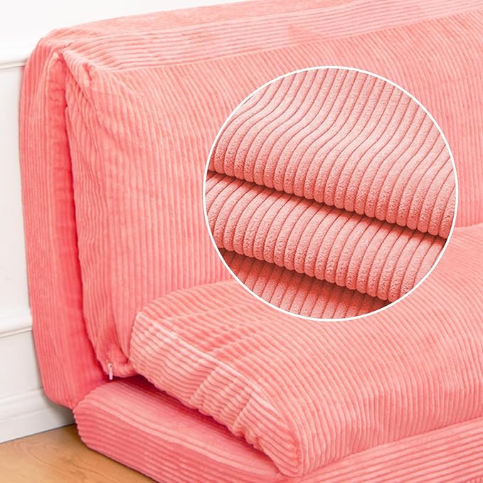 N&V Folding Matress Sofa Bean Bag Bed, Foam Filling Folding Matress Sofa, Includes Removable and Machine Washable Cover, Soft Premium Corduroy (Medium, Salmon)