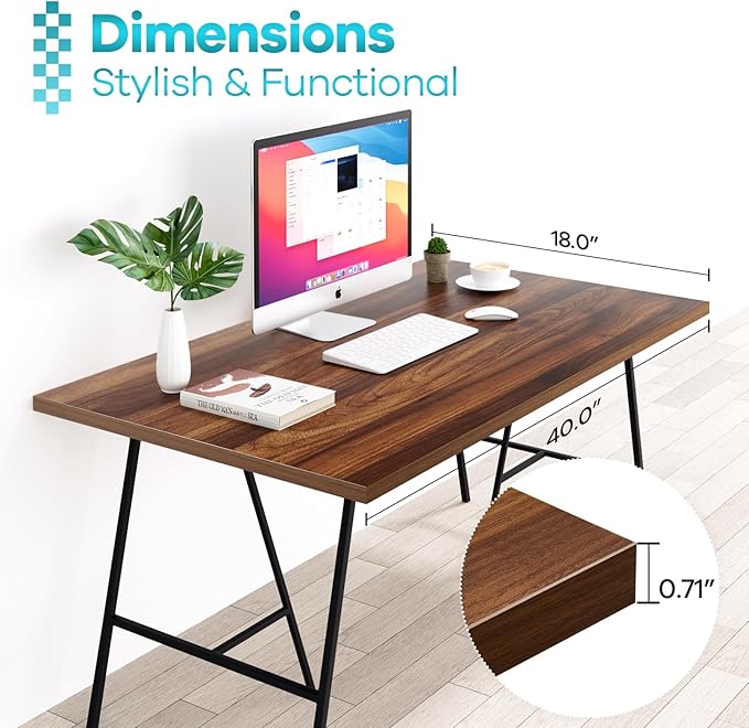 Kaboon Universal Tabletop 40"x18", Solid One-Piece Melamine Table Top, Double L-Desk Floating Desk DIY, Home and Office,Dark Walnut