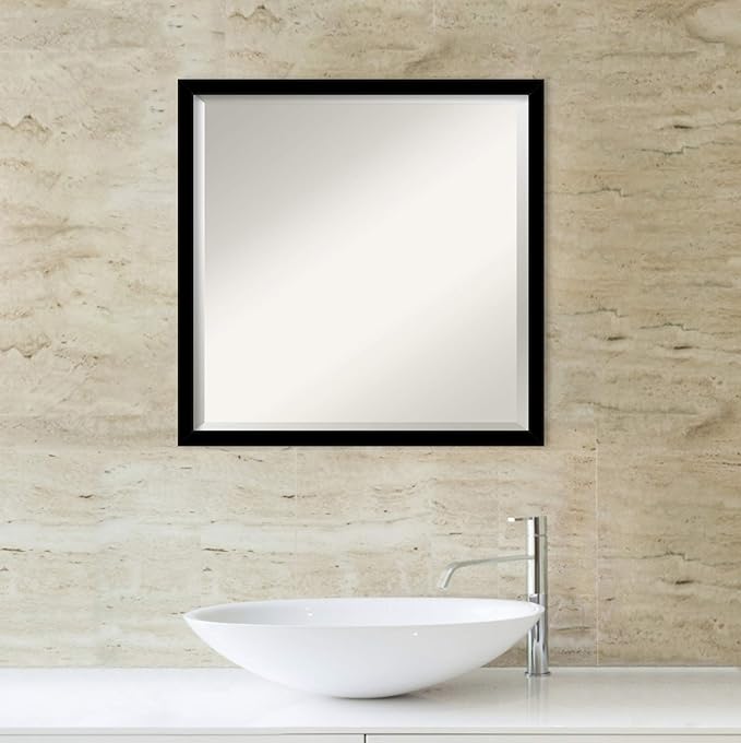 Amanti Art Black Bathroom Mirror for Over Sink, 22x22 Jet Black Square Vanity Mirror, Medium Modern Contemporary Frame, Hangs Horizonally and Vertically, Bathroom Wall Decor, Beveled Edge