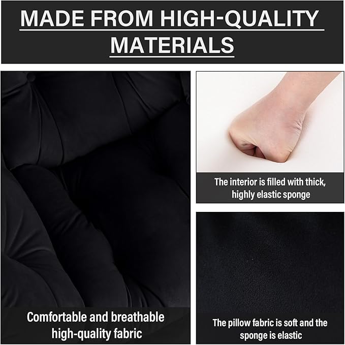Lazy Chair with Ottoman, Comfy Reading Lounge Chair with Footstool & Throw Pillow Modern with Armrests & Side Pocket for Living Room, Bedroom, Dorm Room, Velvet Black