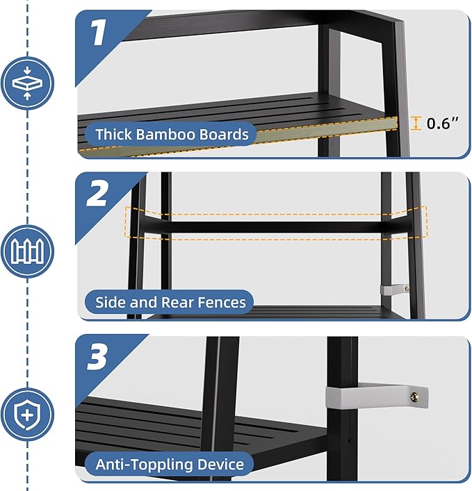 HITNET Black Bookshelf, 4-Tier Ladder Shelf, Freestanding Leaning Bookcase with Bamboo Shelves, Space Saving Flower Plant Stand for Small Space