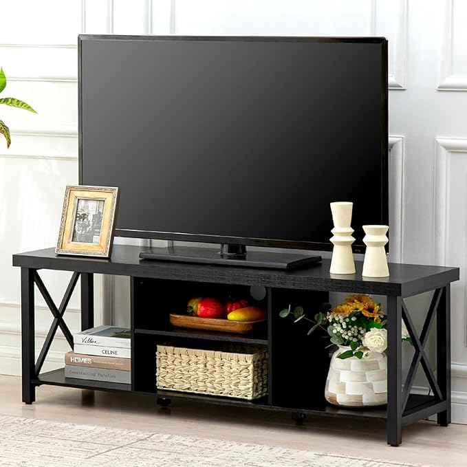 GAZHOME TV Stand for TV up to 65 Inches, TV Cabinet with Open Storage, TV Console Unit with Shelving for Living Room, Entertainment Room, Black