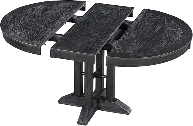 Need Extendable Farmhouse Round Dining Table, 48-60 Inch Pedestal Base Kitchen Table for Small Spaces & Dining Rooms (Black Finish)