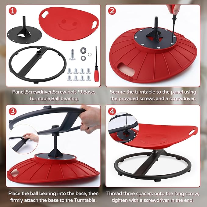 Sensory Spinning Chair for Kids, Sensory Swivel Chair with Handles for Autistic Kids, Training Body Coordination and Balance, Sit and Spin Toys for Autism Toddlers and ADHD Children, Red