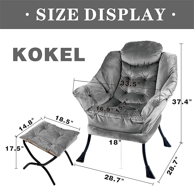 Lazy Chair with Folding Ottoman,Living Room Chairs, Accent Contemporary Lounge Chair, Single Steel Frame Leisure Sofa Chair with Armrests and A Side Pocket (DL22GRAY)