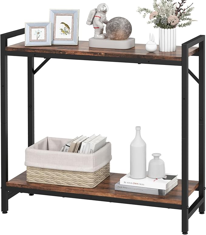 Narrow Console Table, Small Entryway Table with 2 Support Bar, Thin Sofa Table, Small Couch Table, Display Table, Side Table for Living Room, Hallway, Bedroom, Rustic Brown