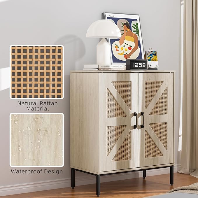 Buffet Cabinet with Storage – Waterproof MDF Sideboard & Modern Credenza with Doors and Adjustable Shelves, 32.9" Tall Coffee Bar Cabinet for Living Room, Kitchen, Dining Room, Hallway