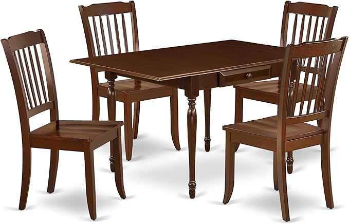 East West Furniture MZDA5-MAH-W 5 Piece Kitchen Table & Chairs Set Includes a Rectangle Dining Table with Dropleaf and 4 Dining Room Chairs, 36x54 Inch, Mahogany