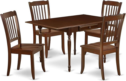 East West Furniture MZDA5-MAH-W 5 Piece Kitchen Table & Chairs Set Includes a Rectangle Dining Table with Dropleaf and 4 Dining Room Chairs, 36x54 Inch, Mahogany
