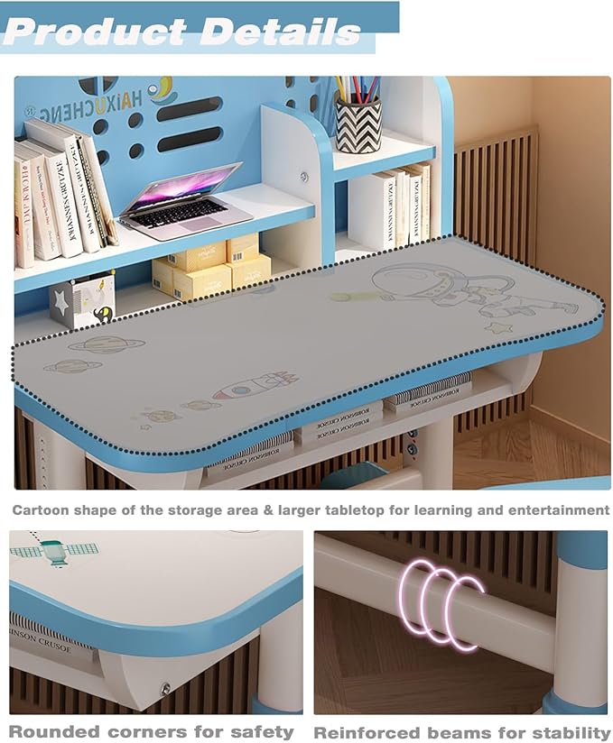 Kids' Table Chair Sets, Kids' Desks Chair, Children Study Desk Writing Table Computer Workstation With Large Storage Drawer And Bookshelf, Height Adjustable Kids Bedroom Furniture ( Color : Pink )
