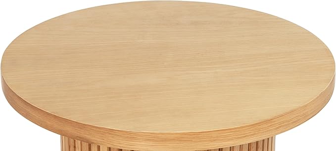 Solid Wood End Table Round 16.93" D, Wooden Accent Drum End Table, Unique Oak Pedestal Side Table, Fully Assembled, for The Living Room and Bedroom