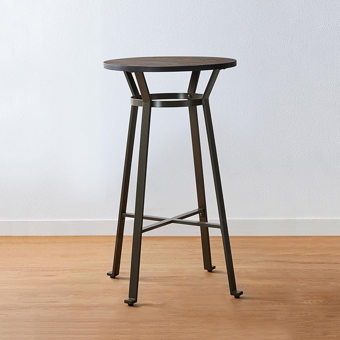 Glitzhome 41.25" H Rustic Steel Bar Table Round Solid Elm Wood Top Dining Room Pub Table Bistro Table