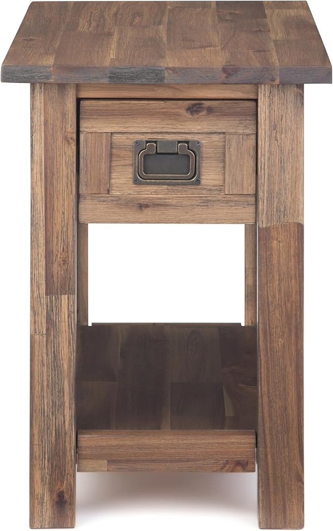 SIMPLIHOME Monroe SOLID ACACIA WOOD 14 inch Wide Rectangle Rustic Narrow Side Table in Rustic Natural Aged Brown for the Living Room and Bedroom
