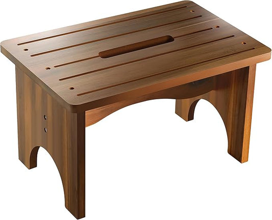 Wooden Step Stool for Adults, 9" Portable Wood Step Stool for Kids, Heavy Duty One Step Bedside Stool with 550 Lbs Load Capacity, Non-Slip White Foot Stool for Kitchen Bathroom Bedroom
